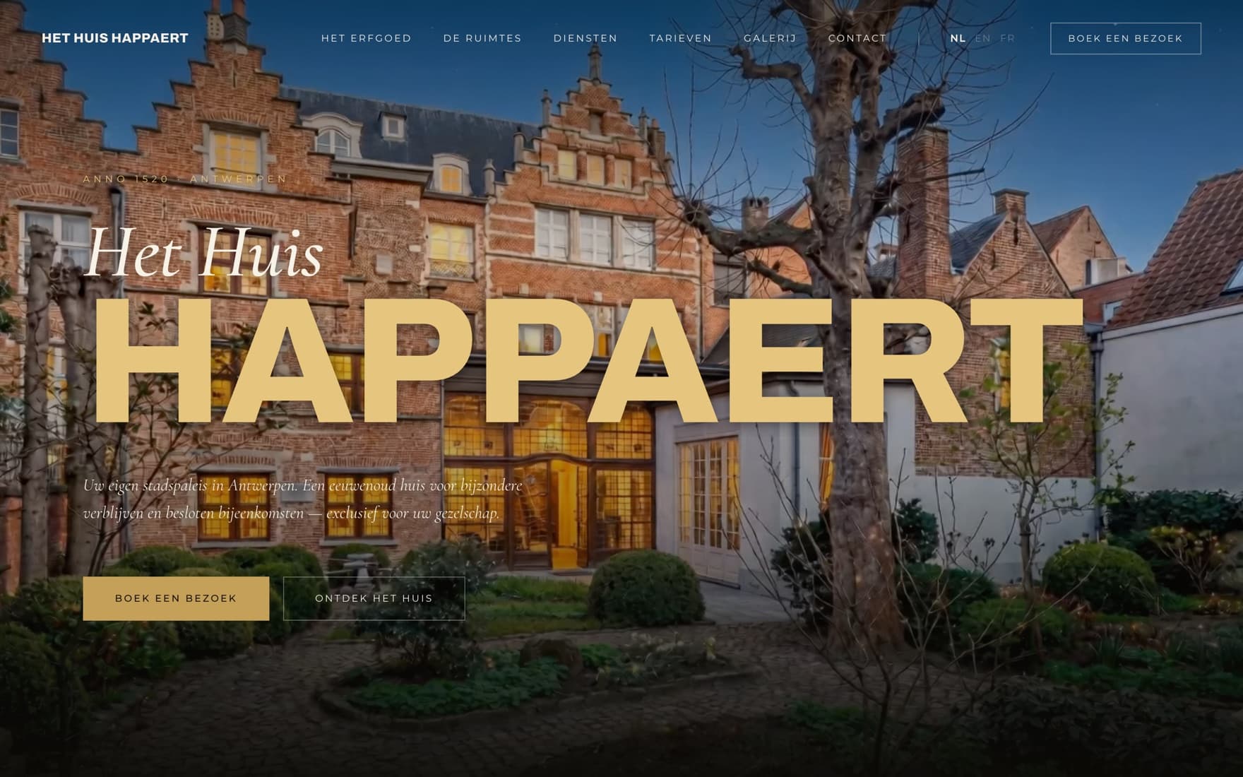 Screenshot: Het Huis Happaert, homepage